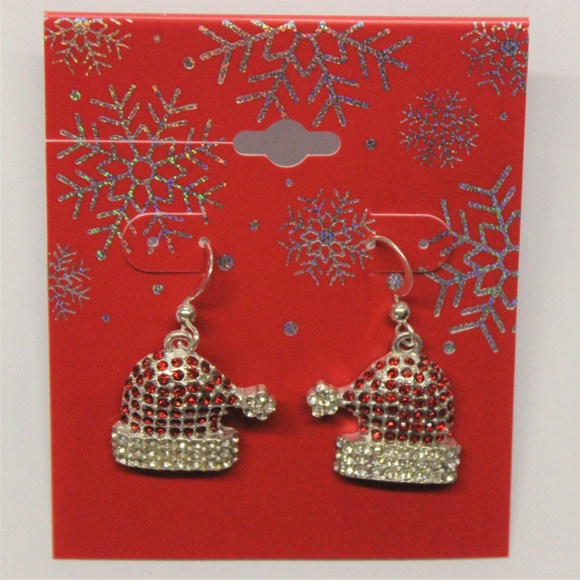 Christmas Santa Hat Pave Drop Earrings - Picture 2 of 3